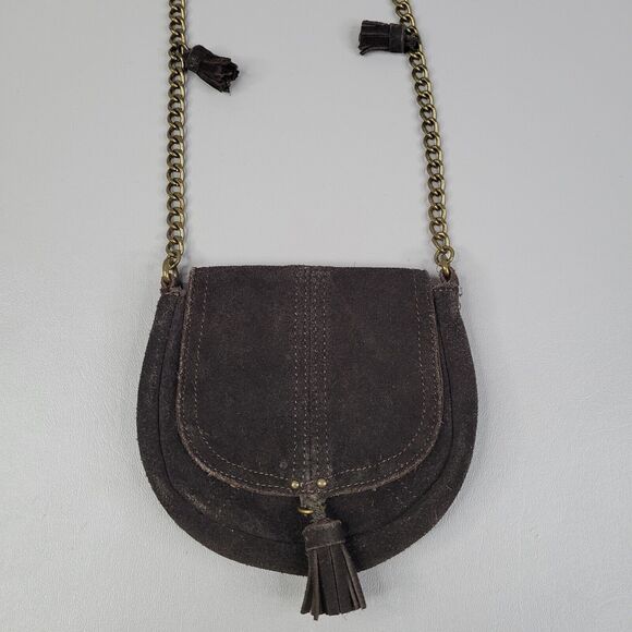 American Eagle Outfitters Brown Suede Leather Boho Hippie Tassel Crossbody Mini - Picture 3 of 11